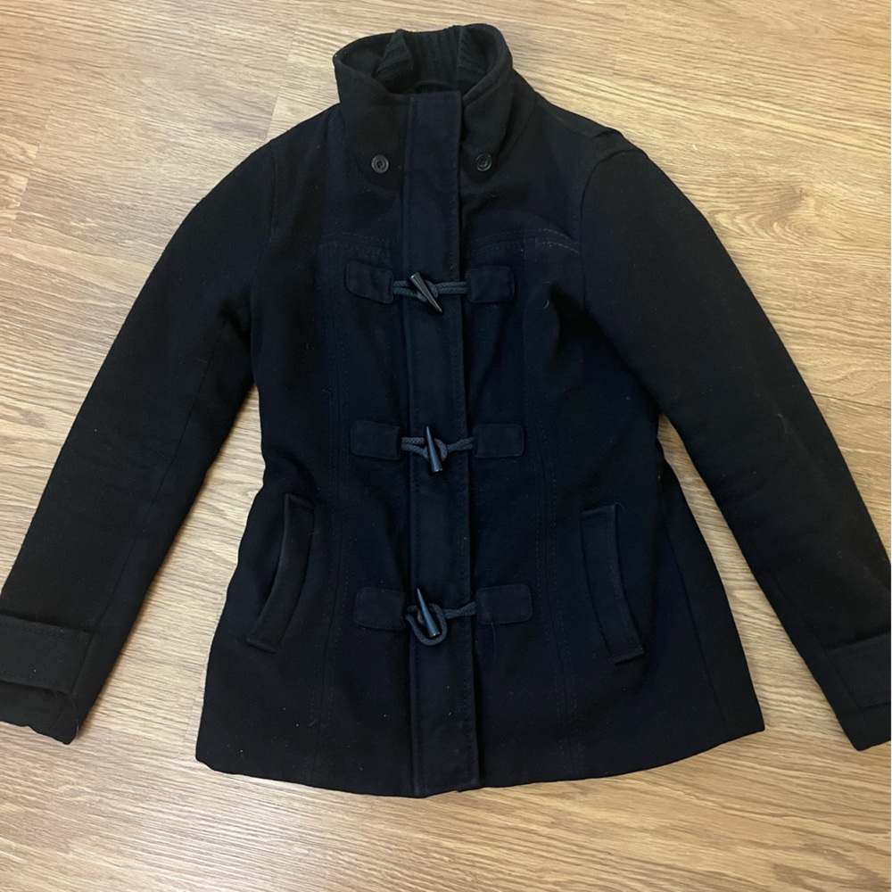 H&M Black Funnel Collar Wool Coat